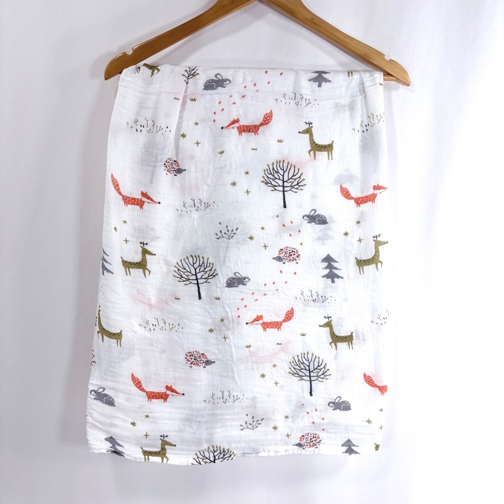Upsimples Swaddle Blanket White Woodland Animal Fox Deer Bamboo Muslin Cotton